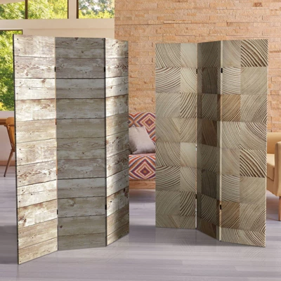 6" Double Sided Pale Wood Pattern Canvas Room Divider Brown - Oriental Furniture 6 6" Double Sided Pale Wood Pattern Canvas Room Divider Brown - Oriental Furniture - Image 6