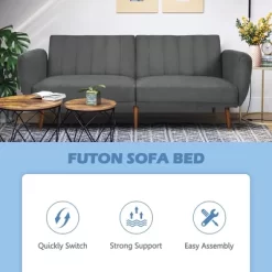 Costway Convertible Futon Sofa Bed Adjustable Couch Sleeper W/ Wood Legs NavyGreyYellow -Home Style Deals Store GUEST 48088581 845c 4cd4 bb96 ff5e9dd30d2c