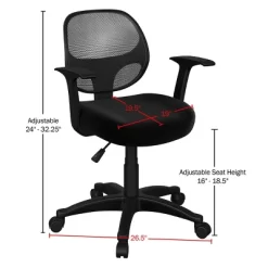 Office Chair – Adjustable Height Computer Chair With Wheels, Curved Mesh Back, Foam Seat, Arms, Swivels In 360-Degrees By Lavish Home (Black)