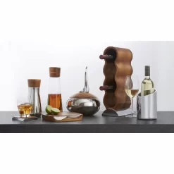 Nambe Handcrafted Acacia Wood Curvo Winery Rack With Alloy Metal Base Modern Design, Holds 4 Bottles, Brown Silver -Home Style Deals Store GUEST 485e2509 4da5 4db5 bc41 770f74f9f881