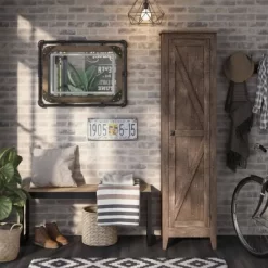 2pc Doney Armoire And Led Mirror Set Reclaimed Oak - MiBasics