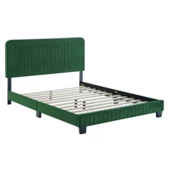 Twin Celine Channel Tufted Performance Velvet Platform Bed Emerald - Modway