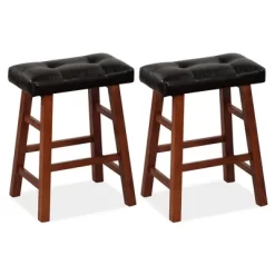 Costway Set Of 2 Upholstered Barstools 24''/29'' Backless Rubberwood Dining Chairs Black&Brown -Home Style Deals Store GUEST 4baae994 745e 44c9 97d9 1c84fe722260