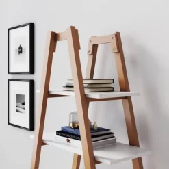66" Carlie Wood 5-Shelf Ladder Display Bookshelf Medium Pine/Matte White- Nathan James -Home Style Deals Store GUEST 4bf56185 f9a6 4a15 8098 a354dfb35ed8