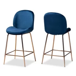 2pc Lander Velvet Fabric Upholstered Metal Counter Stool Set - Baxton Studio -Home Style Deals Store GUEST 4c6b4f3f f52a 4629 bcc7 c782308c4e7b