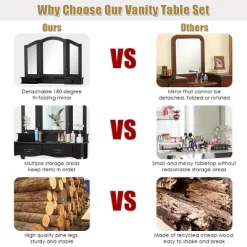 Costway Black Tri Folding Mirror Vanity Makeup Table Stool 4 Drawers -Home Style Deals Store GUEST 4c9b6dc4 0d3a 4302 b8ce 8c33b2c87bda