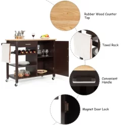 Costway 4-Tier Wood Kitchen Island Trolley Cart Storage Cabinet Brown -Home Style Deals Store GUEST 4df3b092 0c53 45f2 b1cc 28b939047f3b