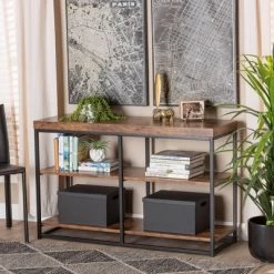 Bardot Wood And Metal 3 Tier Console Table Walnut Brown/Black - Baxton Studio