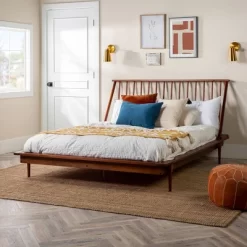 Boho Solid Wood Spindle Platform Bed - Saracina Home