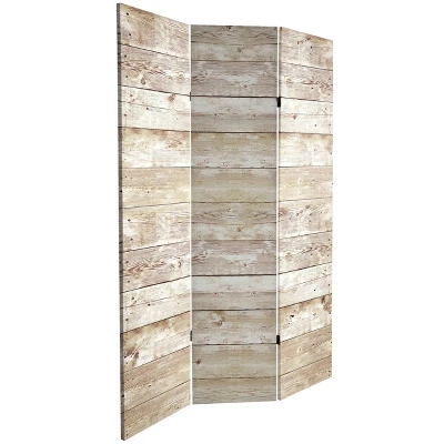6" Double Sided Pale Wood Pattern Canvas Room Divider Brown - Oriental Furniture 3 6" Double Sided Pale Wood Pattern Canvas Room Divider Brown - Oriental Furniture - Image 3