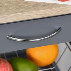 HOMCOM Mobile Rolling Kitchen Island Trolley Serving Cart With Underneath Drawer & Slide-Out Wire Storage Basket, Grey -Home Style Deals Store GUEST 52671167 b7a3 4958 b5a1 b1da9e798ca1