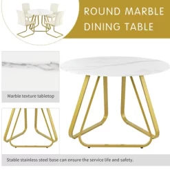 5 PCS Round Dining Table Set With Faux Marble Dining Table And Metal Legs, White-ModernLuxe 15 5 PCS Round Dining Table Set With Faux Marble Dining Table And Metal Legs, White-ModernLuxe -Home Style Deals Store GUEST 52b979f8 dd7e 4de2 b5f8 64de12a05abe