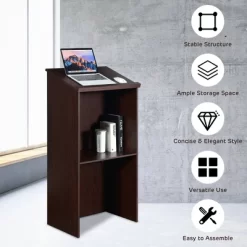 Costway Wooden Floor Standing Podium Speaking Lectern W/ Adjustable Shelf & Pen Tray -Home Style Deals Store GUEST 5379073f bb94 43d8 8f1f d3d73346cc13