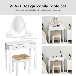 Costway Vanity Table Dressing Table 5 Make Up Table Stool -Home Style Deals Store GUEST 53fffcbf beb3 490e 92aa b6e0fefca3a6
