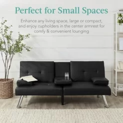 Best Choice Products Modern Faux Leather Convertible Futon Sofa W/ Removable Armrests, Metal Legs, 2 Cupholders -Home Style Deals Store GUEST 559ff572 9fa4 4f7e 92b6 a15a7a0308f5