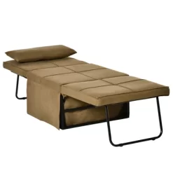 HOMCOM 4-in-1 Multi Function Folding Single Sofa Bed With Retractable Footrest, Convertible Sleeper With Adjustable Backrest, Brown -Home Style Deals Store GUEST 573aa043 a63f 4434 bd39 5882960d0b1d
