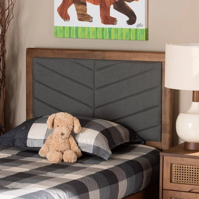 Twin Iden Fabric Upholstered Wood Headboard Dark Gray/Walnut Brown - Baxton Studio 3 Twin Iden Fabric Upholstered Wood Headboard Dark Gray/Walnut Brown - Baxton Studio - Image 3