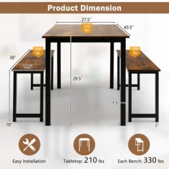 Tangkula 3pcs Dining Table Set For 4 Modern Industrial Counter Height Kitchen Table Set With 2 Benches For Dining Room Natural/Brown -Home Style Deals Store GUEST 5973d290 98c0 4bcf 955d 15ef79b1ff6e