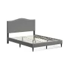 Glenwillow Home Kameli Upholstered Platform Bed Frame, Nailhead Trim Camelback, Mattress Foundation, No Box Spring Needed, Easy Assembly, Stone, Queen