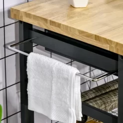 HOMCOM 3-Tier Utility Kitchen Cart With Handle Bar, Steel Basket Rolling Cart, Food Storage Service Trolley With Drawer, Rubber Wood Top -Home Style Deals Store GUEST 5c70b93a 2242 4369 adf6 8e2415313dde