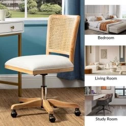 Crisolina Office Task Chair With Rattan Back Height-adjustable Computer Desk Chair Swivel | Karat Home-Linen -Home Style Deals Store GUEST 5c97b609 730b 47cc 9779 b41ea52bb0d8