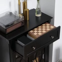 HOMCOM Kitchen Cabinet, Storage Cabinet, Sideboard Floor Accent Cabinet W/ 2 Glass Doors, Drawer, Adjustable Shelves For Living Room Entryway, Black -Home Style Deals Store GUEST 5cdab75e cb10 4d28 9915 b969c10265b9