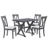 Mid-Century Wood 5-Piece Dining Table Set With 4 Upholstered Dining Chairs-ModernLuxe