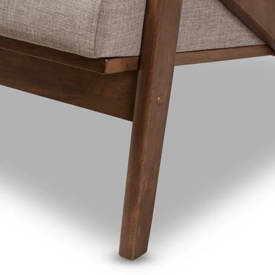 Bianca Mid-Modern Walnut Wood Fabric Tufted 2 Seater Loveseat Light Gray - Baxton Studio 6 Bianca Mid-Modern Walnut Wood Fabric Tufted 2 Seater Loveseat Light Gray - Baxton Studio - Image 6