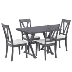 Mid-Century Wood 5-Piece Dining Table Set With 4 Upholstered Dining Chairs-ModernLuxe -Home Style Deals Store GUEST 5e667ba5 7e23 458c a9a4 444658c29c08
