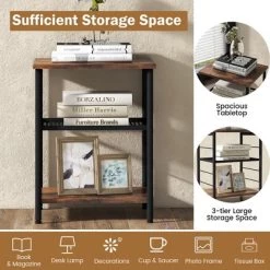 Costway 2 PCS 3-Tier Side End Table With Adjustable Mesh Shelf Narrow Nightstand -Home Style Deals Store GUEST 5f3140aa 5e45 4aea 90ee 89b146588351