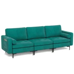 Costway Modern Modular 3-Seat Sofa Couch W/ Side Storage Pocket & Metal Leg Teal -Home Style Deals Store GUEST 5fd62ce7 2584 4731 a312 3592b254b352