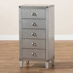 Carrel Metal 5 Drawer Accent Chest Silver - Baxton Studio -Home Style Deals Store GUEST 5ffba525 3347 47ed 9313 6c676a2ae2f1