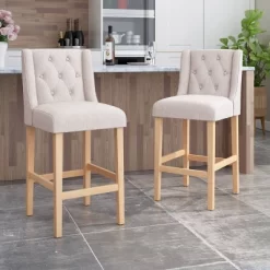Set Of 2 Lansglen Button Tufted Wingback Barstools - Christopher Knight Home