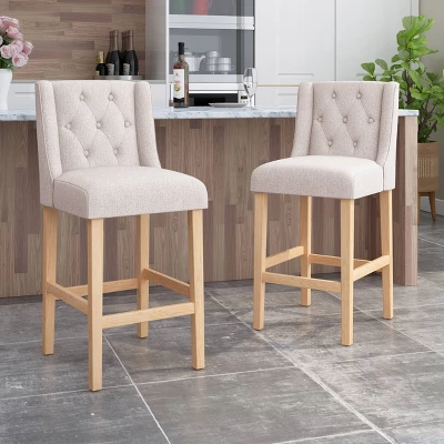 Set Of 2 Lansglen Button Tufted Wingback Barstools - Christopher Knight Home 1 Set Of 2 Lansglen Button Tufted Wingback Barstools - Christopher Knight Home