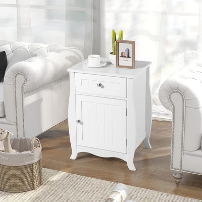 Costway 2PCS Nightstand With Drawer Cabinet Curved Legs Sofa Side End Accent Table White 2 Costway 2PCS Nightstand With Drawer Cabinet Curved Legs Sofa Side End Accent Table White - Image 2