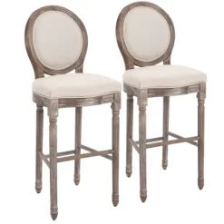 HOMCOM Vintage Bar Stools Set Of 2, Wood Barstools Accent Chairs With Soft Linen Cushions & Footrest, 29.5" Seat Height -Home Style Deals Store GUEST 63a07763 8b3d 4b41 b16b f1c9a8efdbd4