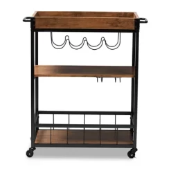 Cerne Oak And Finished Mobile Metal Bar Cart With Wine Bottle Rack Brown - Baxton Studio -Home Style Deals Store GUEST 66a3162d 98f2 4158 b431 dfdc602379af