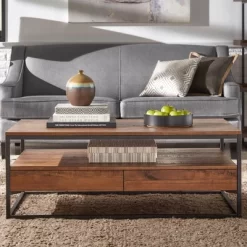 Felicia Rustic Industrial Metal/Wood Coffee Table Brown - Inspire Q