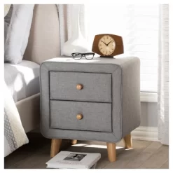 Jonesy Mid - Century Fabric Upholstered 2 - Drawer Nightstand - Gray - Baxton Studio -Home Style Deals Store GUEST 6875aa73 49b4 48de 906d 9f2462c567f0