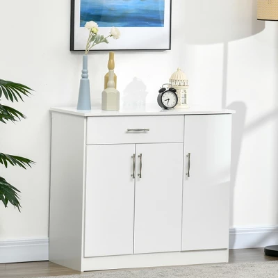HOMCOM Modern Kitchen Sideboard, Buffet Table With Drawer, Double Door Cabinet And Adjustable Shelves For Living Room, Kitchen, Entryway, White 1 HOMCOM Modern Kitchen Sideboard, Buffet Table With Drawer, Double Door Cabinet And Adjustable Shelves For Living Room, Kitchen, Entryway, White