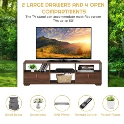 Costway TV Stand Entertainment Media Center Console For TV's Up To 60'' W/Drawers WalnutBlack -Home Style Deals Store GUEST 6a55ff67 fbc6 48ab a752 a30a2440ca91