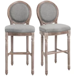 HOMCOM Vintage Bar Stools Set Of 2, Wood Barstools Accent Chairs With Soft Linen Cushions & Footrest, 29.5" Seat Height -Home Style Deals Store GUEST 6a6acb63 8443 4939 a554 7e8cfd8d69c0