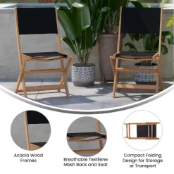 Merrick Lane Set Of 2 Indoor/Outdoor Acacia Wood Folding Patio Bistro Chairs With Black Textilene Mesh Back And Seat, Natural -Home Style Deals Store GUEST 6c1a6de2 87b9 46ce b439 b49e04866ab6