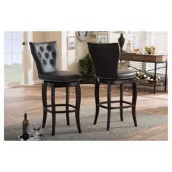 29" Leonice Faux Leather Upholstered Button Tufted Swivel Barstool Dark Brown - Baxton Studio -Home Style Deals Store GUEST 6ca408db 640c 402f ad0d 6e4b8f2867cb