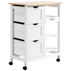 HOMCOM Rolling Kitchen Island Cart, Bar Serving Cart, Compact Trolley On Wheels With Wood Top, Shelves & Drawers For Home Dining Area -Home Style Deals Store GUEST 6cc9fcbf db3d 43a3 b7c5 47da80488246
