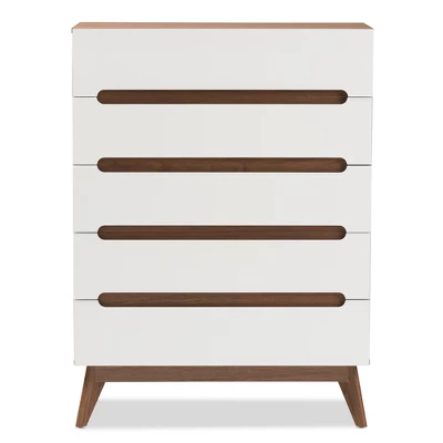 Calypso Mid-Century Modern Wood 5 Drawer Storage Chest Brown - Baxton Studio 2 Calypso Mid-Century Modern Wood 5 Drawer Storage Chest Brown - Baxton Studio - Image 2