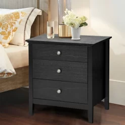Costway Nightstand Beside End Side Table Accent Table Organizer W/3 Drawers Black -Home Style Deals Store GUEST 6f575133 e9e4 4795 8b1b 084aab977f38