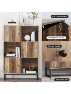 Year Color 3 Tier Free-Standing Modern Open Brown Wood Narrow Bookcase With Doors, Legs And 2X3 Cube Storage Organizer For Office Or Library -Home Style Deals Store GUEST 6f5ec5f6 8cd6 437b aa71 426c01f4e926