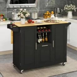 Costway Rolling Kitchen Island Utility Serving Cart With Drop Leaf Wine Rack Drawer