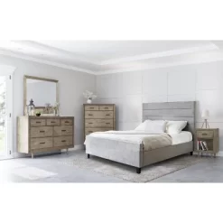 6pc Aurora Mid-Century Gray Bedroom Set With Upholstered Bed - Abbyson Living